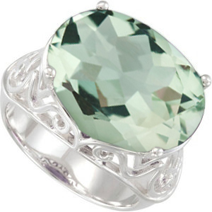 11.55 Carat Checkerboard Green Quartz Sterling Silver Filigree Ring.