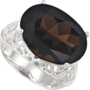 11.85 Carat Smoky Quartz and Sterling Silver Filigree Ring.