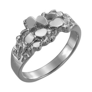 14k White Gold Rhodium Plated Contemporary Nugget Ring, 15 x 10mm.