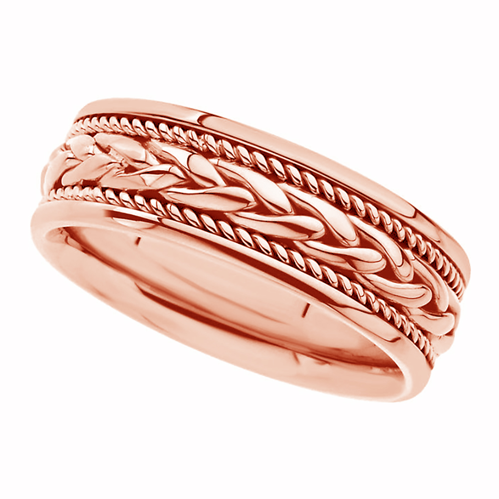 Two-Tone Hand-Woven Comfort-Fit Band, 8mm 14k Rose Gold