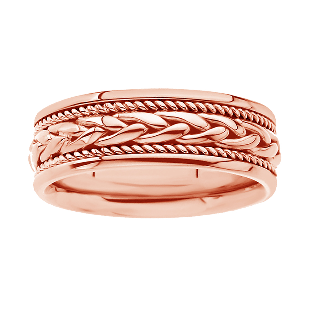 Two-Tone Hand-Woven Comfort-Fit Band, 8mm 14k Rose Gold