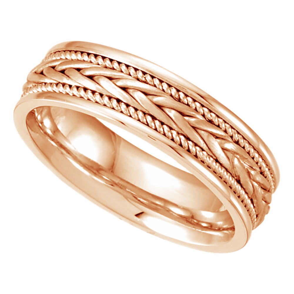 Women's Hand Woven Braid and Rope Trim Ring, 6.75 mm 14k Rose Gold