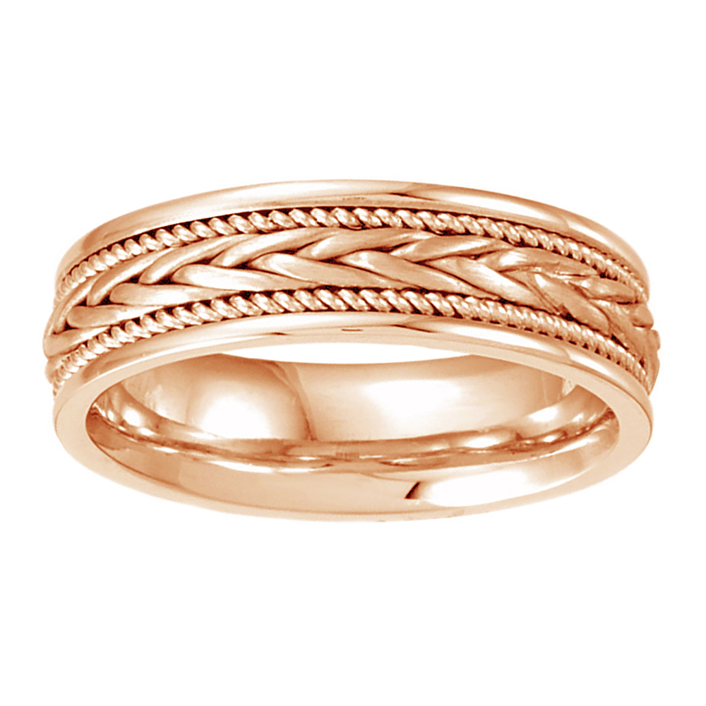 Women's Hand Woven Braid and Rope Trim Ring, 6.75 mm 14k Rose Gold