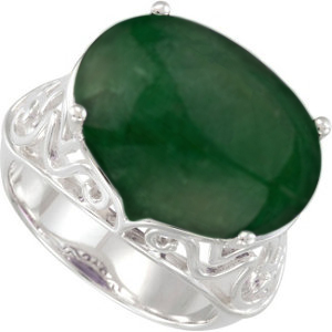 9.65 Carat Jaedite Jade and Sterling Silver Filigree Ring.