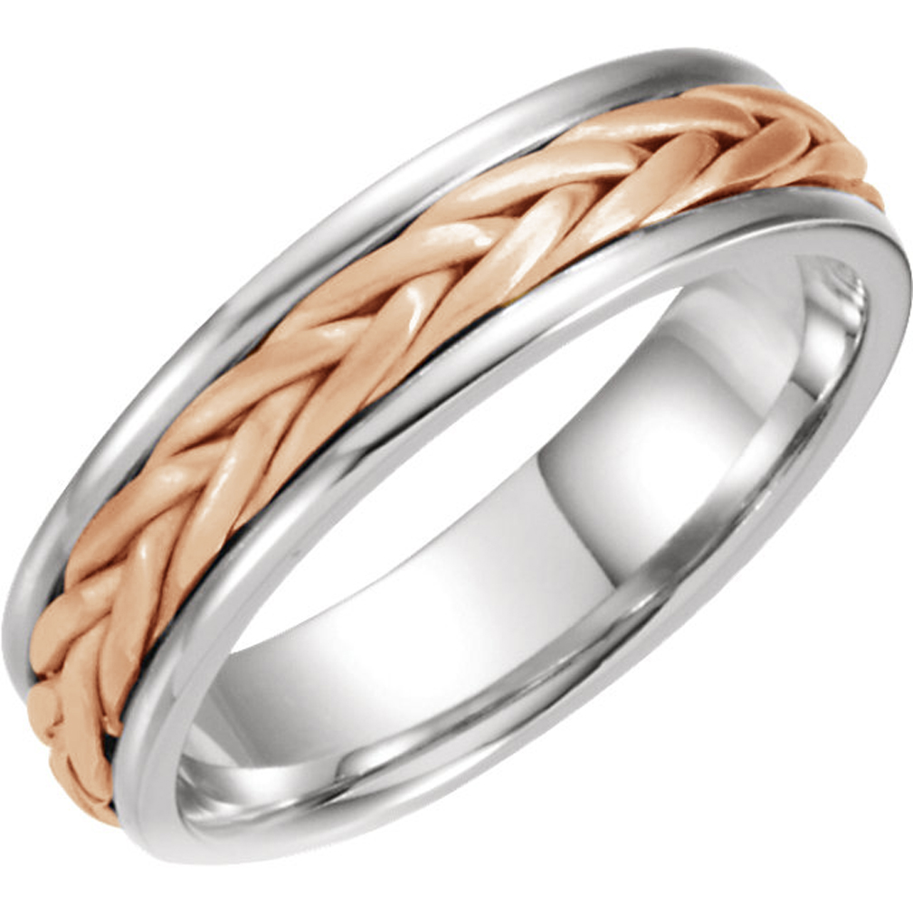 Hand Woven Braided Comfort Fit Band, 5mm 14k White and Rose Gold