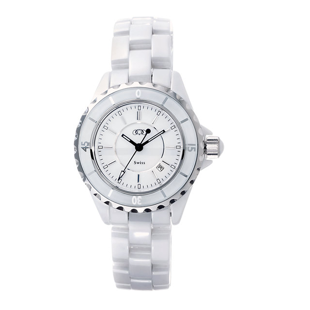 Women's white with sapphire Crystals, Swiss Movement Ceramic Couture Watch.