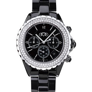 Men's Black Chrono Ceramic Couture Watch with Round Cubic Zirconia Face.