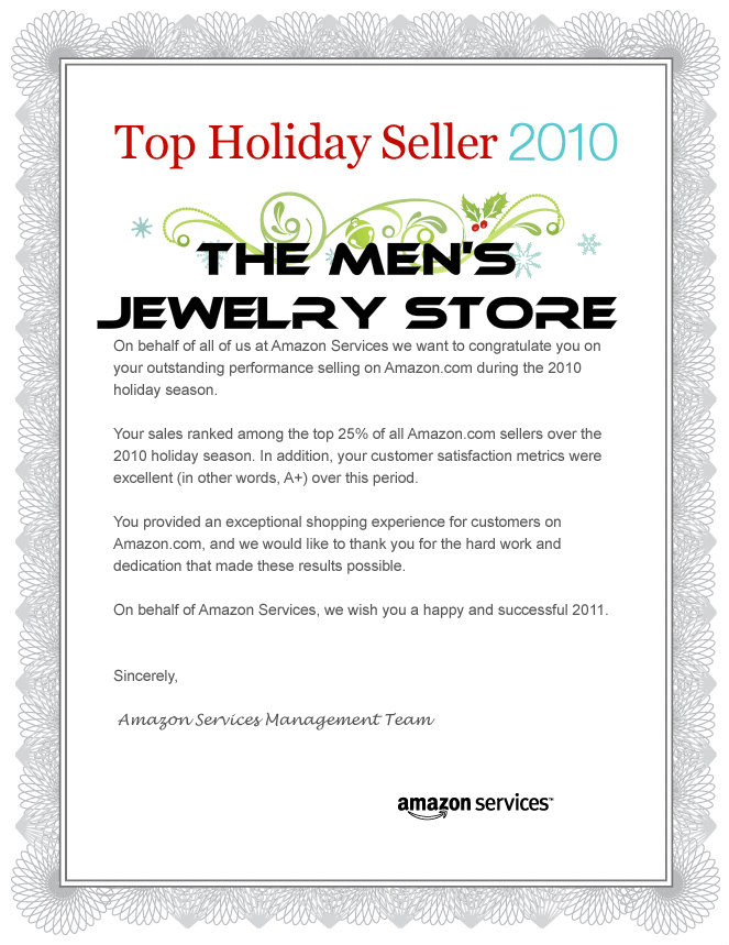 The Men's Jewelry Store is Awarded an Excellence and Top Seller from Amazon.com