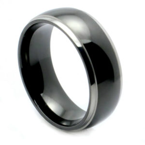 8mm Black IP Satin Tungsten with High Polished Edges Flat Band, Sizes 7 to 13.