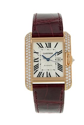 Cartier Tank Anglaise WT100016 18K Rose Gold & Diamonds Automatic Men's Watch.