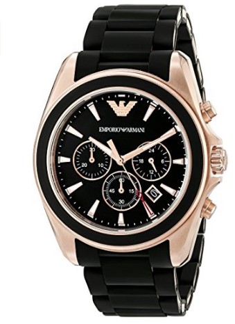 Emporio Armani Men's AR6066 Sportivo Rose Gold-Tone Stainless Steel Watch with Black Rubber Band.