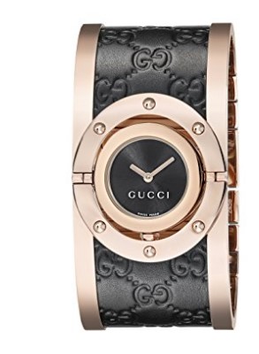 Gucci Women's YA112438 Twirl Analog Display Swiss Quartz Black Watch.