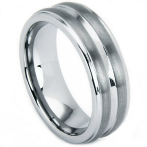 8mm Tungsten Matte Grooved Ring with Highly Polished Beveled Edges, Sizes 5 to 13.