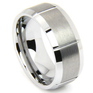 8mm Tungsten Matte Grooved Ring with Highly Polished Beveled Edges, Sizes 5 to 13.