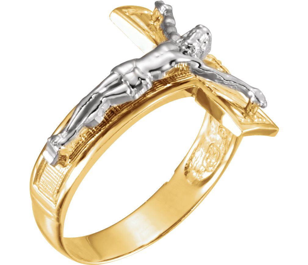 14k Yellow and White Gold Crucifix Ring. 