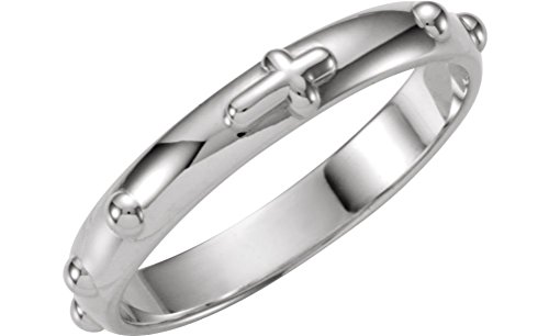 10k White Gold Rhodium-Plated Rosary Ring 4mm. 