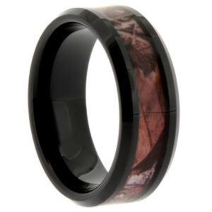 8mm Comfort Fit Tungsten Ring with Rich Brown and Black Inlay.