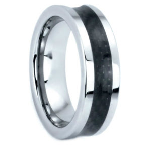 7mm Comfort Fit Tungsten Black Carbon Inlay Band, Sizes 5 to 15.