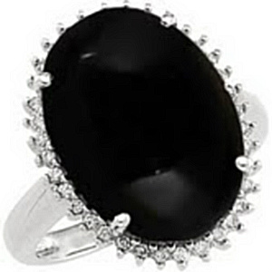 14k White Gold Onyx Diamond Halo Ring.