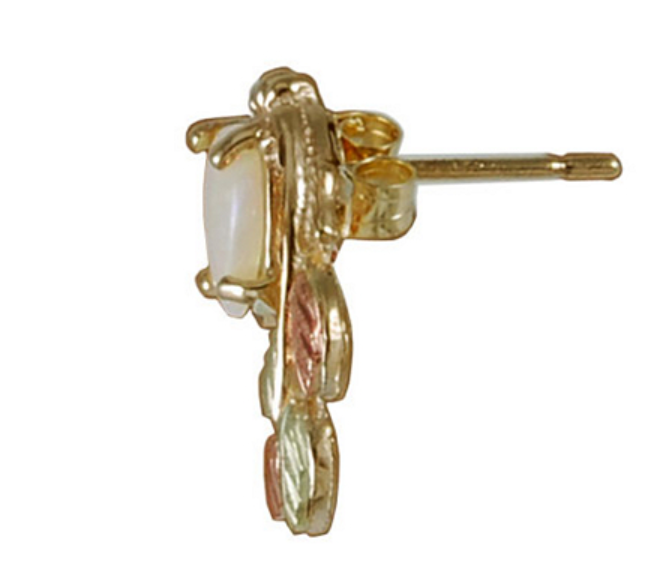 Opal Pear Earrings, 10k Yellow Gold, 12k Green and Rose Gold, Side View (Matching Earrings with Above Ring)
