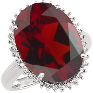 14k White Gold Mozambique Garnet and Diamond Halo Ring.