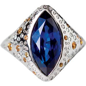 London Blue Topaz Marquise and Gemstone Ring in Stunning Platinum.