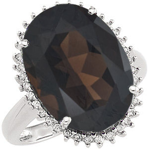 14k White Gold Smoky Quartz Diamond Halo Ring.