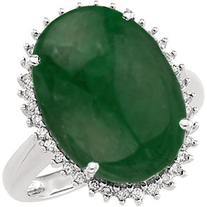 14k White Gold Jade and Diamond Halo Ring.