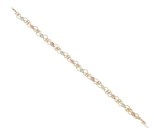 Diamond-Cut Scroll Bracelet in 10k Yellow Gold, 12k Green and Rose Gold Black Hills Gold Motif