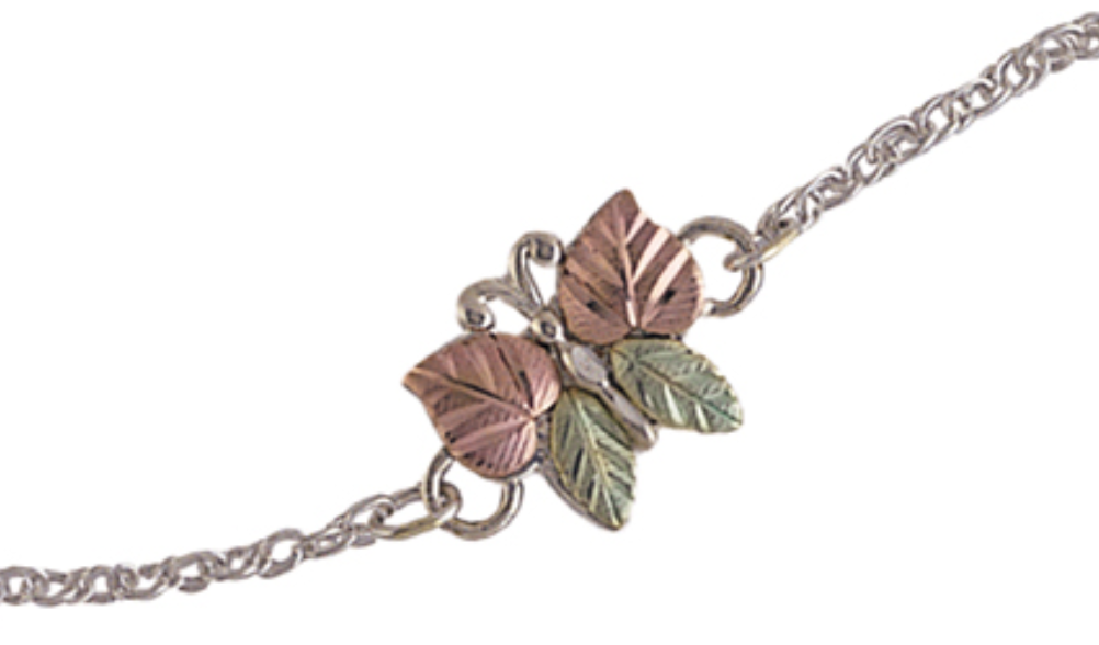 Butterfly Ankle Bracelet, Sterling Silver, 12k Green and Rose Gold Black Hills Gold Motif