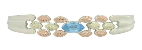 Blue Topaz Marquise Cuff Bracelet, Sterling Silver, 12k Green and Rose Gold Black Hills Gold Motif