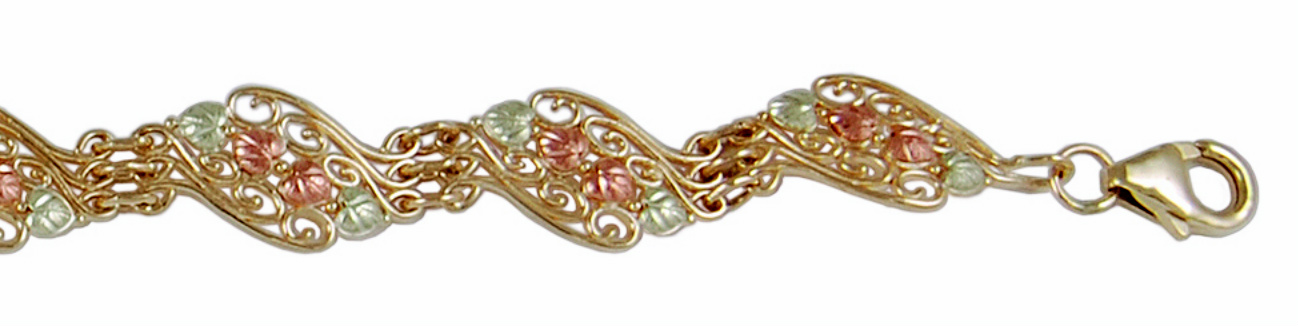 10k yellow gold filigree scalloped bracelet in Black Hills Gold motif.