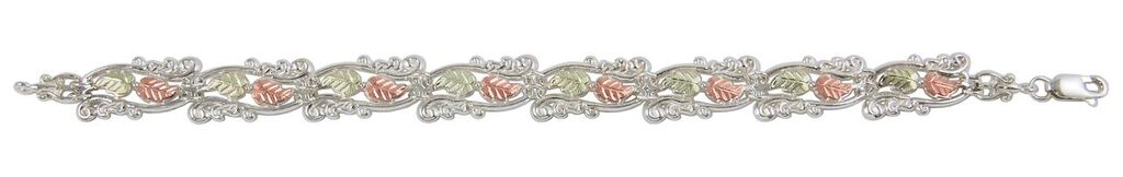 Scrollwork with Flank Leaves Bracelet, Sterling Silver, 12k Green and Rose Gold Black Hills Gold Motif