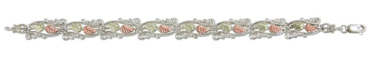 Scrollwork with Flank Leaves Bracelet, Sterling Silver, 12k Green and Rose Gold Black Hills Gold Motif