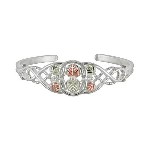 Tricolour Cuff Bracelet, Sterling Silver, 12k Green and Rose Gold Black Hills Gold Motif