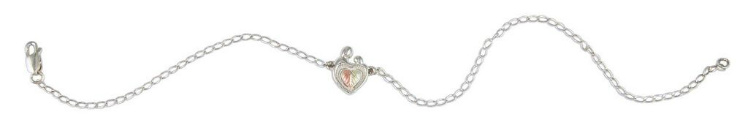 Mother and Child Heart Anklet Bracelet, Sterling Silver, 12k Green and Rose Gold Black Hills Gold Motif