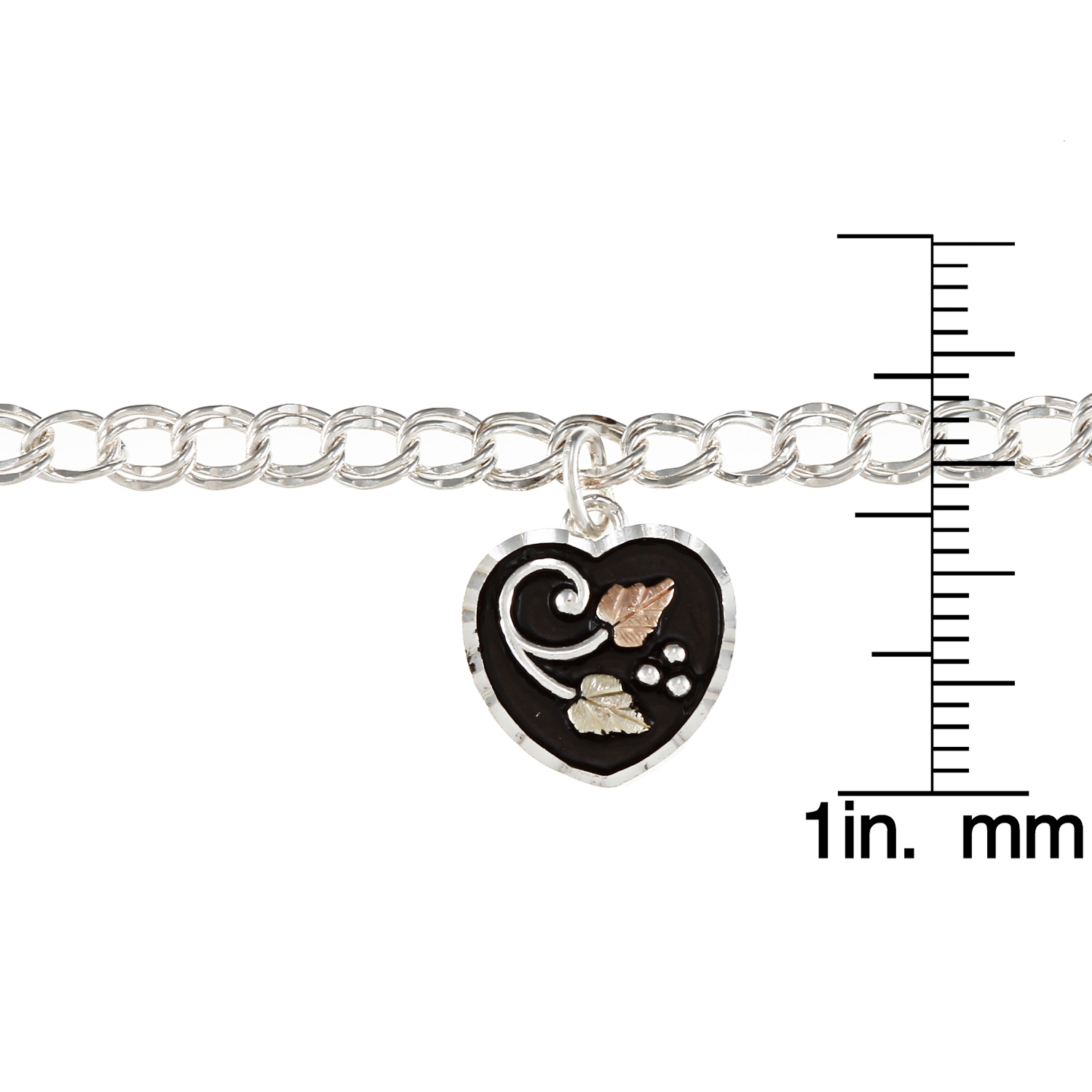 Antiqued Heart with Diamond Cut Bracelet, Sterling Silver, 12k Green and Rose Gold Black Hills Gold Motif