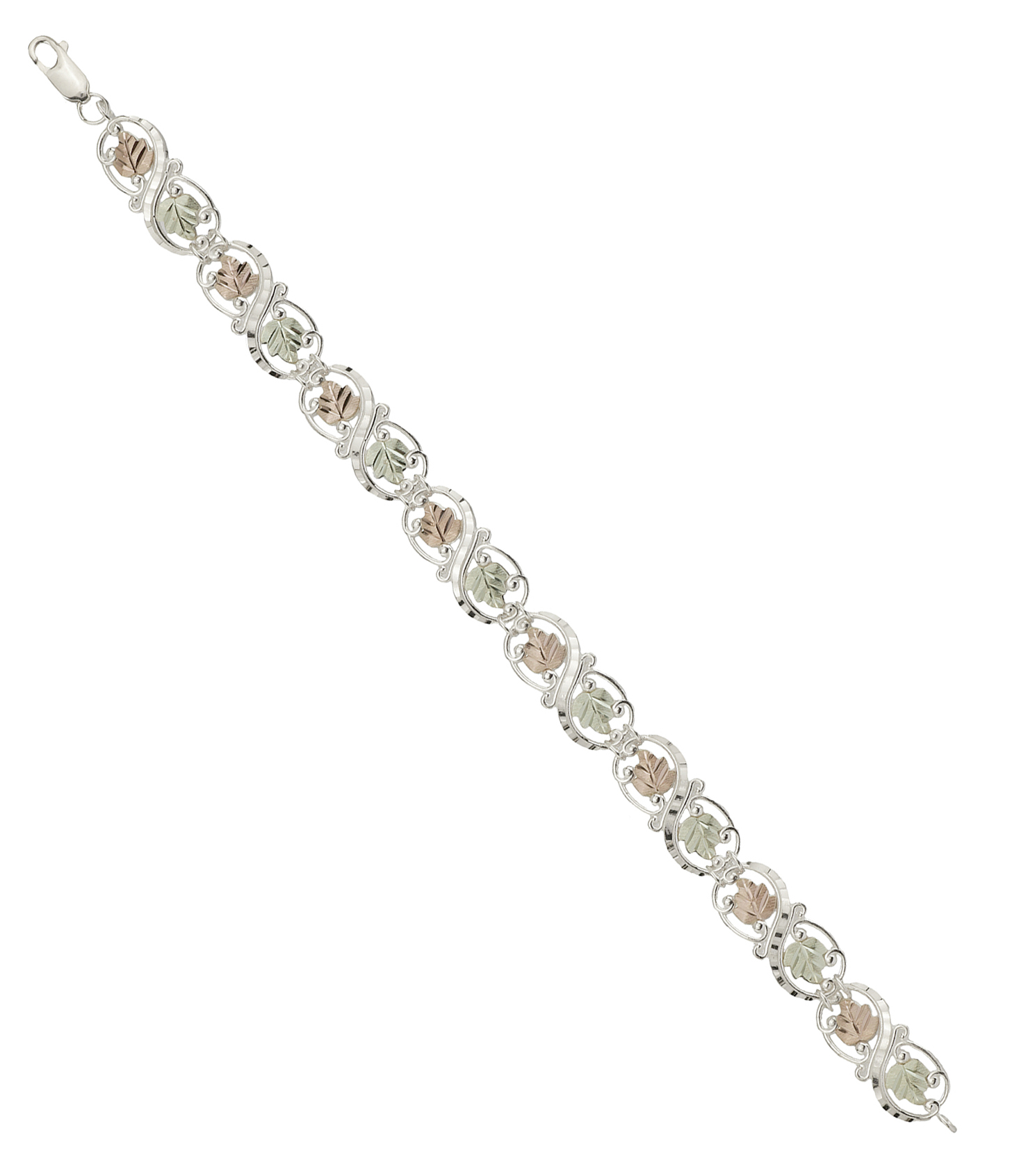 Diamond-Cut Infinity Bracelet, Sterling Silver, 12k Green and Rose Gold Black Hills Gold, 7.75".