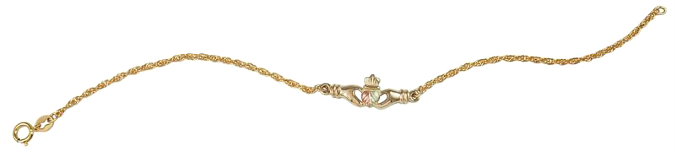 Claddagh Bracelet, 10k Yellow Gold, 12k Green and Rose Gold Black Hills Gold Motif