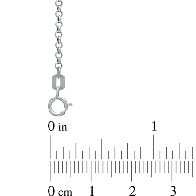 1.5mm sterling silver rolo chain with a ruler.