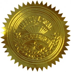 Seal of excellence for customer service and products from The Men's Jewelry Store clients.