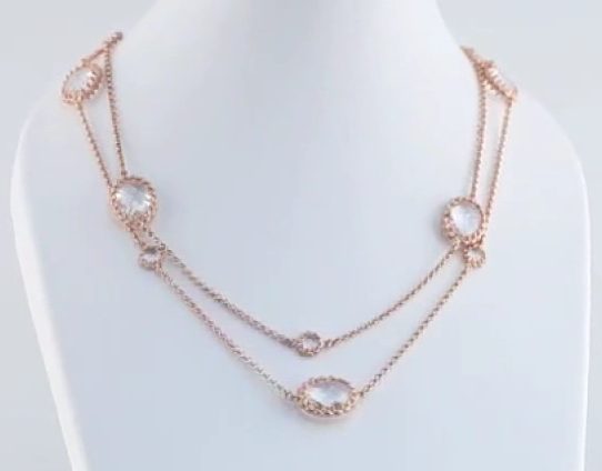 14k Rose Gold Clear Quartz Checkerboard Necklace is 36 inches in length.