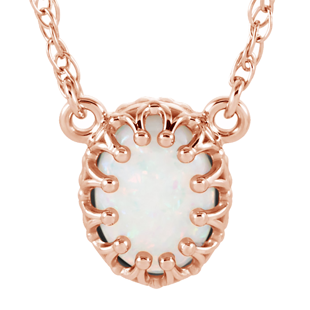 Oval Crowned White Opal In 14k Rose Gold Necklace, 18"