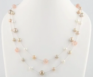 Freshwater Cultured Pearl and Mica Station Necklace with 48 multi color pearls and 8 mica beads.