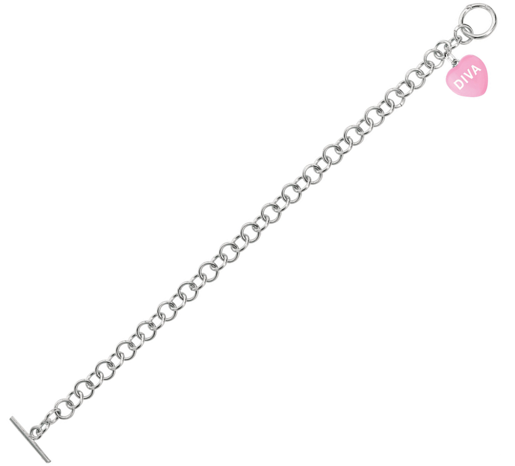 'Diva' Dark Pink Heart Sweethearts Charm Bracelet