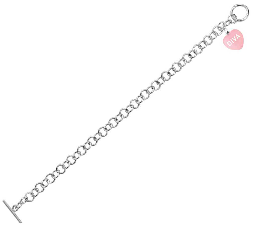 'Diva' Pink Heart Sweethearts Charm Bracelet