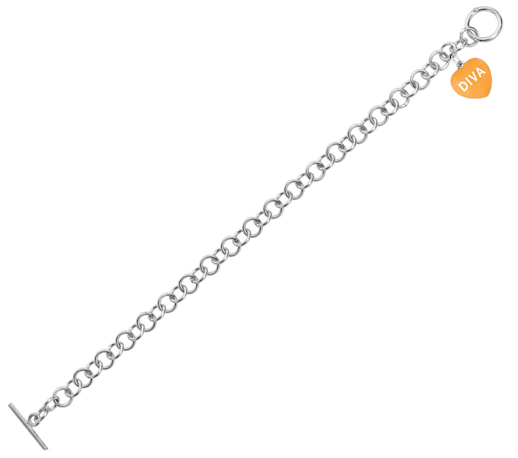 'Diva' Orange Heart Sweethearts Charm Bracelet