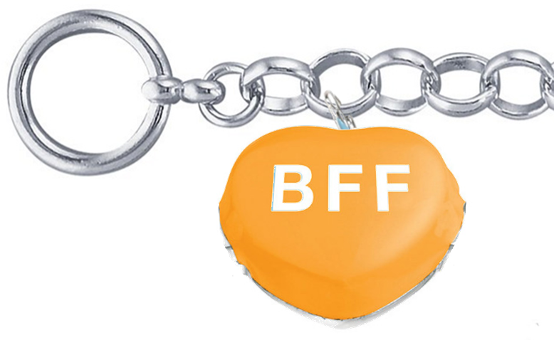 Orange BFF (best friends forever) bracelet in sterling silver with toggle clasp.