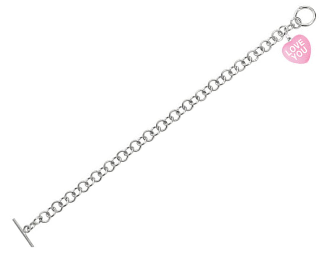 Dark Pink Love You Heart Charm Bracelet 7.25"