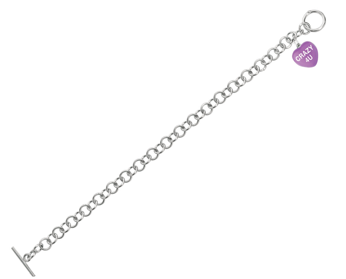 Purple Crazy 4U Heart Charm Bracelet 7.25"